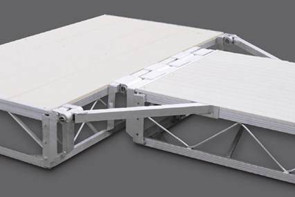 corner support hinge on truss floating dock